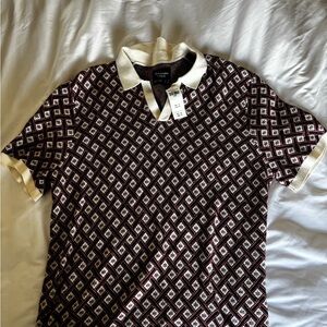 Abercrombie & Fitch Black and White Polo Shirt with Geometric Pattern